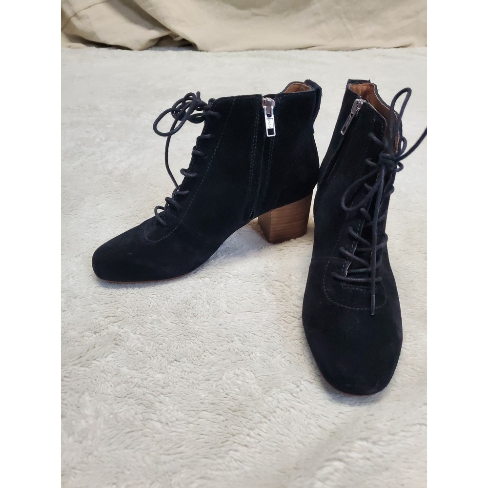 Madewell Black Suede Laces Zip‎ Up Heel Ankle Boots Booties 6.5 Office Classic